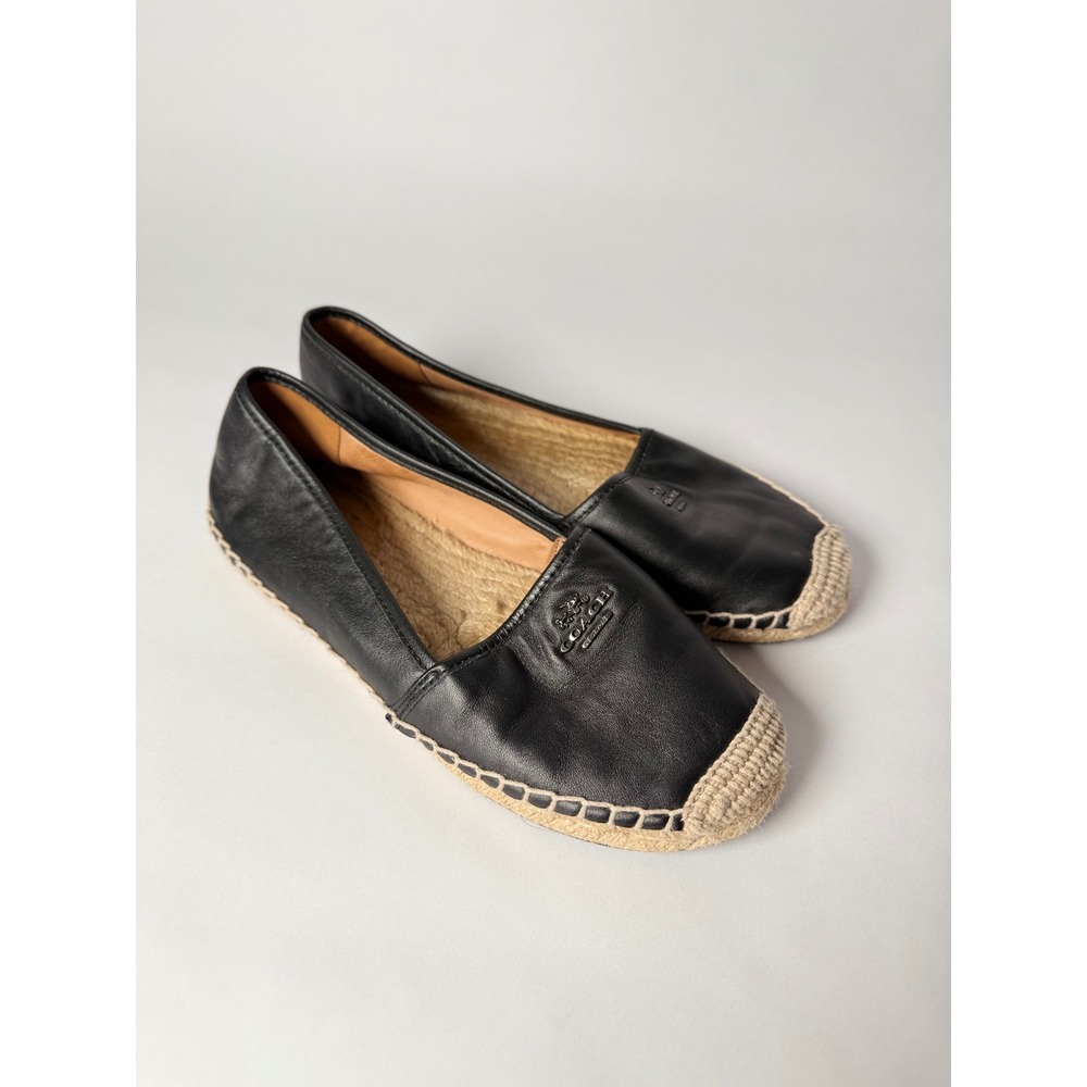 Coach Rhodelle Black Leather Espadrille Flats Womens 7.5B A8424